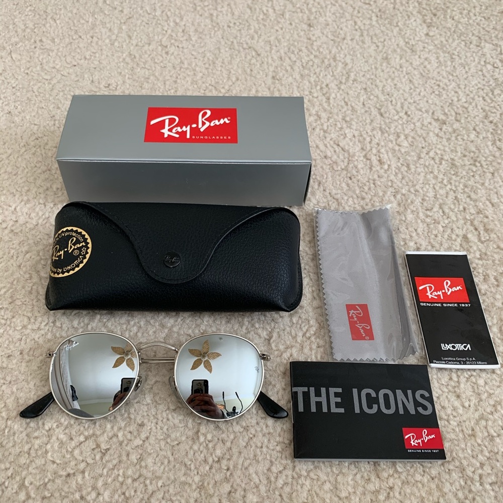 Ray Ban Round sunglasses size 50 Silver Flash